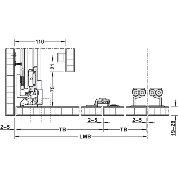 Wooden folding sliding doors, HAWA Folding Concepta 25, set, hinges with soft closing mechanism