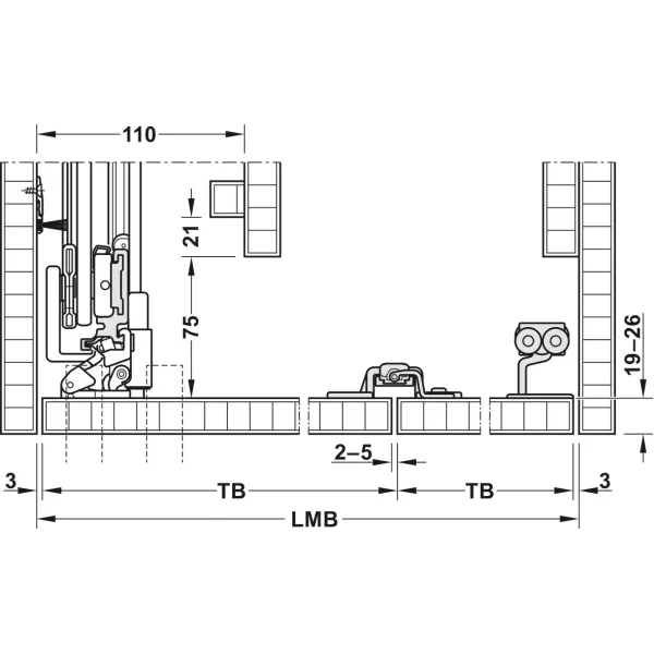 SDS HAWA FOLDING CONCEPTA 25kg H1250-1850mm, medinėms dviguboms sulankstomoms durims