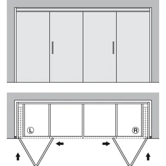 Wooden folding sliding doors, HAWA Folding Concepta 25, set, hinges with soft closing mechanism