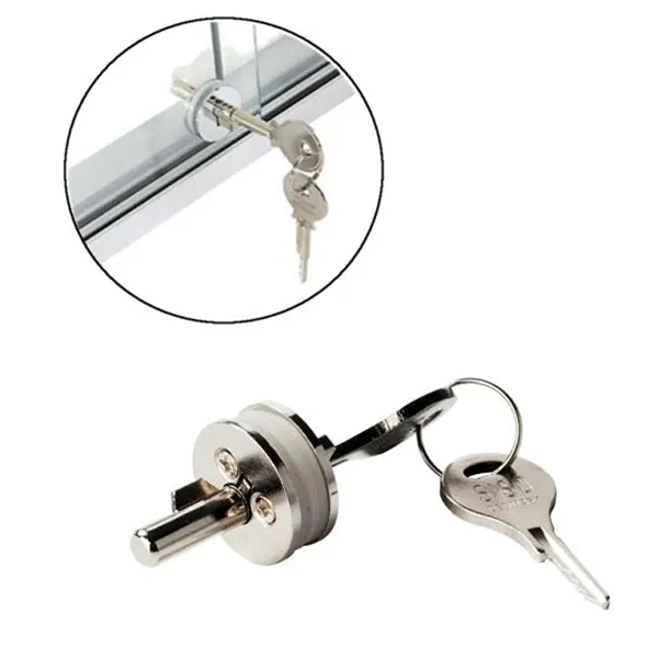 Sliding glass door lock, 15", with 3 washers, key to differ, nickel plated