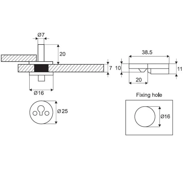 Sliding glass door lock, 15", with 3 washers, key to differ, nickel plated