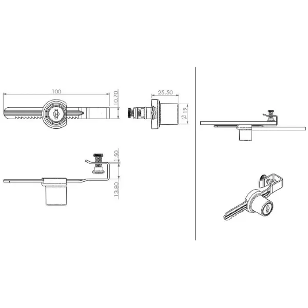 Sliding glass door lock 750-100mm, MK, chrome plated