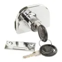 Glass door lock for double doors, key to differ, chrome plated