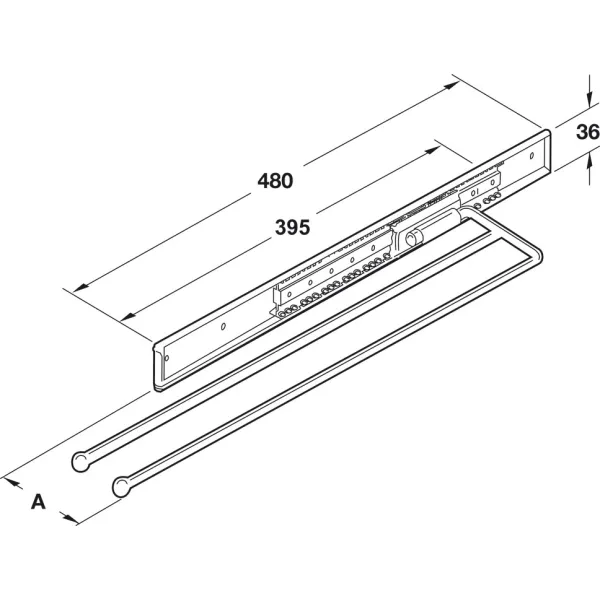 Towel rail, steel, chrome plated, polished, extending runners