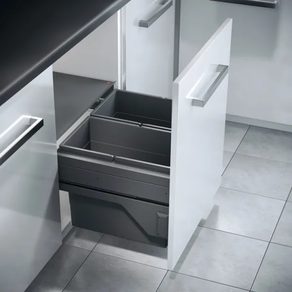 Šiukšliadėžė Hailo Cargo, 2x28l pilno ištraukimo P600mm, antracitas