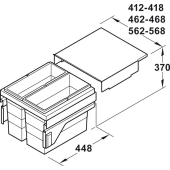 Šiukšliadėžė Hailo Cargo, 2x28l pilno ištraukimo P600mm, antracitas