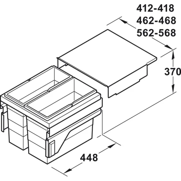 Šiukšliadėžė Hailo Cargo, 2x28l pilno ištraukimo P600mm, antracitas