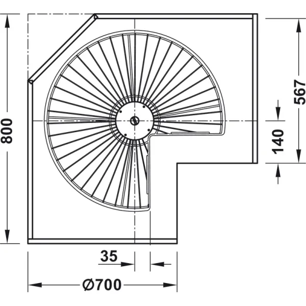 Karuselė 3/4 rato Ø714mm, vielinė