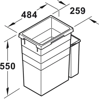 Šiukšliadėžė pastatoma P300mm, 38+7l antracitas