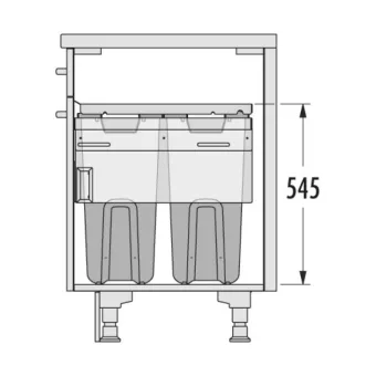 Pull-out laundry basket set Hailo, for installation behind fronts, W600mm, 2x33/1x12/1x2.5l