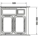 Pull-out laundry basket set Hailo, for installation behind fronts, W600mm, 2x33/1x12/1x2.5l