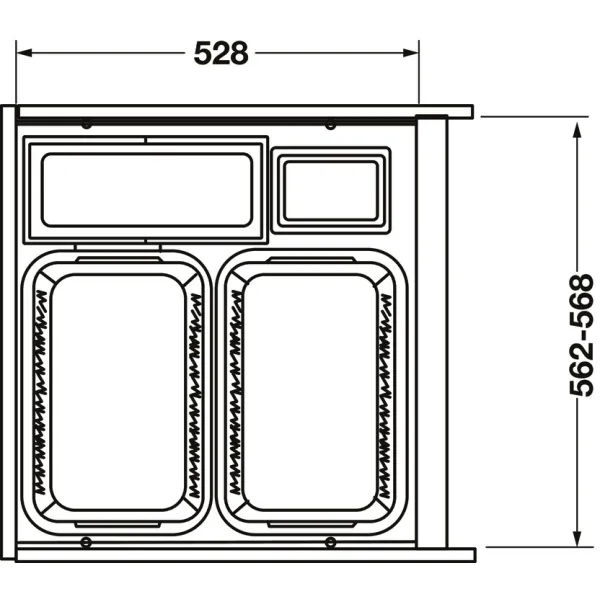 Pull-out laundry basket set Hailo, for installation behind fronts, W600mm, 2x33/1x12/1x2.5l