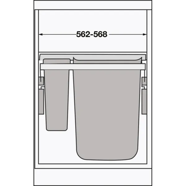Pull-out laundry basket set Hailo, for installation behind fronts, W600mm, 2x33/1x12/1x2.5l