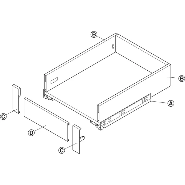 Front fixing bracket set, for Matrix Box Slim A internal drawer (white)