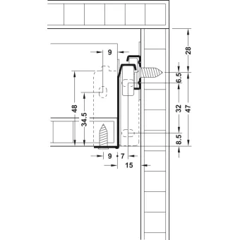 Drawer side runner system, single-walled, Häfele Matrix Box Single A25, single extension, height 54mm