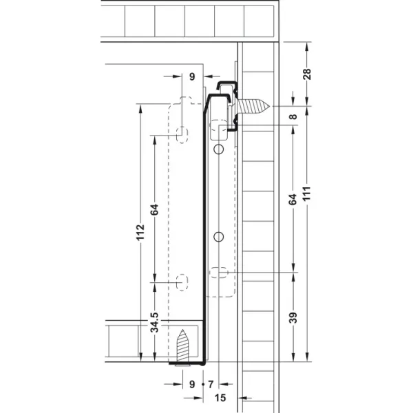 Drawer side runner system, single-walled, Häfele Matrix Box Single A25, single extension, H118mm