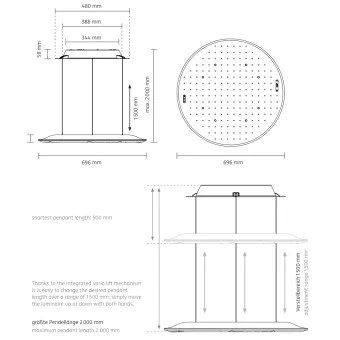 Pendant light, Nimbus Lighting Pad Lounge Vario, acoustic pad, white, black cherry