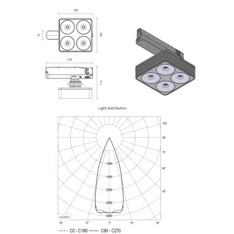 Šviestuvas Q Four Connect TT 40° bėginei apšvietimo sistemai 17, 5W 230V MW matinis juoda