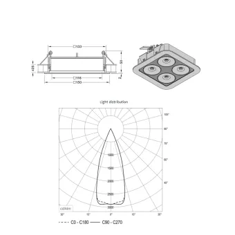 Recess mounted light, Q Four Connect IN 40°, 15W 24V, matt black, multi-white