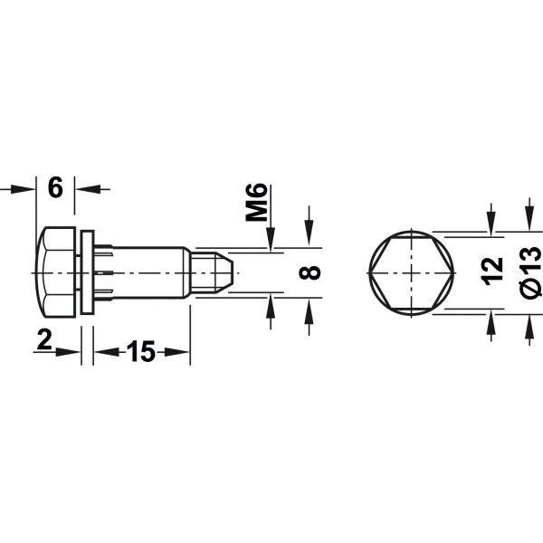 Atrama reguliuojama M6 H31mm, Ø13mm, balta