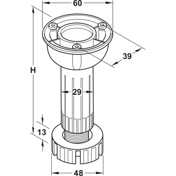 Kojelė reguliuojama H150mm, plastikinė juoda