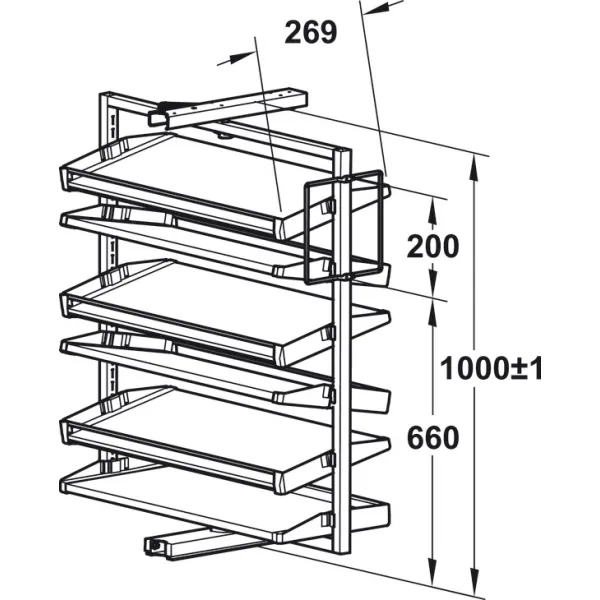 Pull out shoe rack, rotating 180°, for up to 20 pairs of shoes