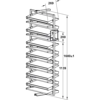Pull out shoe rack, rotating 180°, for up to 50 pairs of shoes