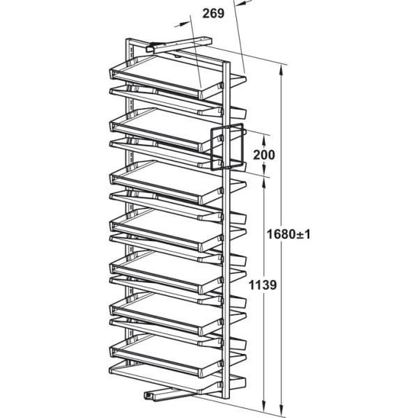 Pull out shoe rack, rotating 180°, for up to 50 pairs of shoes