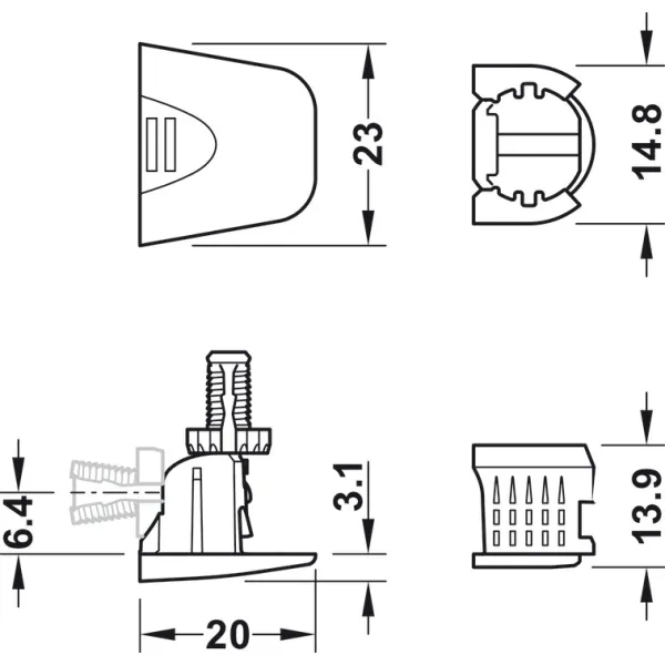 Cabinet connector, For Häfele Dresscode aluminium frame system