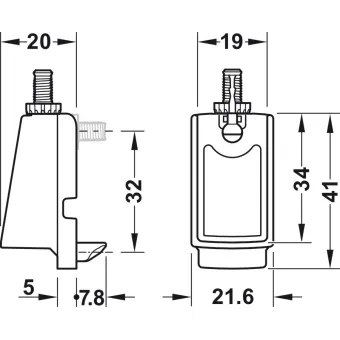 Rail end support, For Häfele Dresscode wardrobe rail, straight-edged