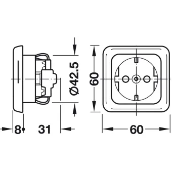 Schuko Safety sockets, 60x60mm, flush mounted, 230V