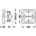 Schuko Safety sockets, 60x60mm, flush mounted, 230V