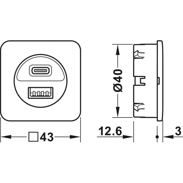 USB charging station, Häfele Loox5, USB-A / USB-C, 12V