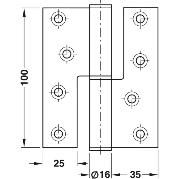 Lankstas 100x88mm, DIN poliruotas žalvaris, dešinė