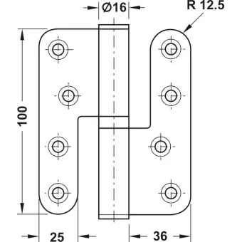 Lankstas 100x88mm, DIN poliruotas žalvaris, kairė