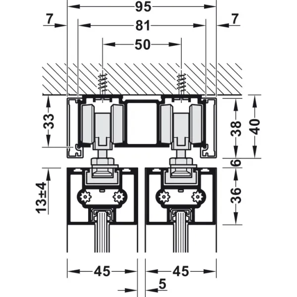 Sliding door fitting, Slido D-Line11 50C, set without running track