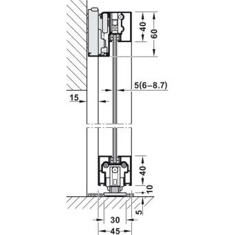 Bėgelis apatinis Slido D-Line43 80M/80N MAGIC sistemai, L2200mm, juoda anoduota