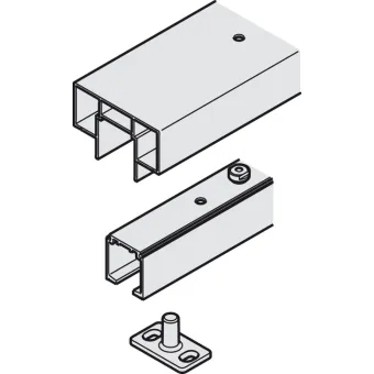 Track set, for pocket door solution, for Häfele Slido D-Line11 50I / 80I / 120I, 50L / 80L / 120L