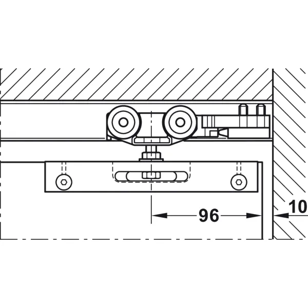 Track set, for pocket door solution, for Häfele Slido D-Line11 50I / 80I / 120I, 50L / 80L / 120L
