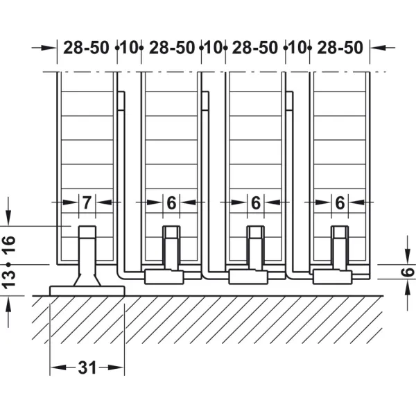 Additional set for telescopic opening, for Häfele Slido D-Line11 50P / 80P / 120P, 50C / 80C / 120C