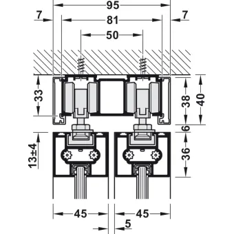 SDS Slido D-Line 80 C medinėms / stiklinėms 1 durims su švelniu uždarymu 1 kryptimi