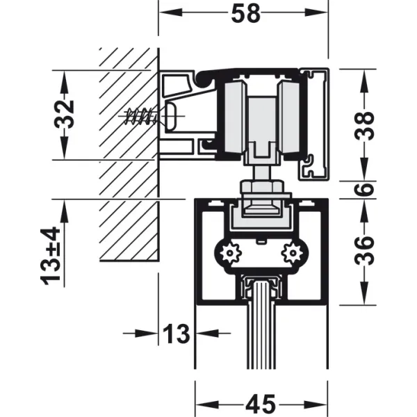 Sliding door fitting, Häfele Slido D-Line11 80C, set without running track