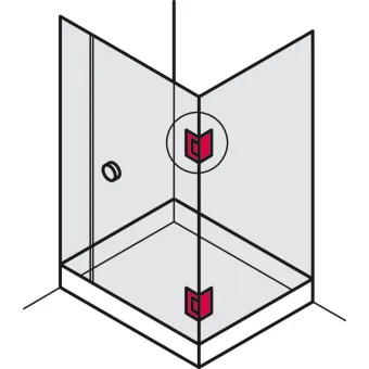 shower door hinge, for glass-glass connections, 90° glass front