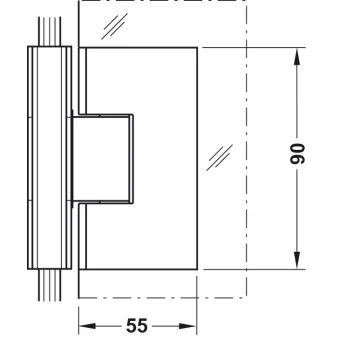 shower door hinge, for glass-glass connections, 90° glass front