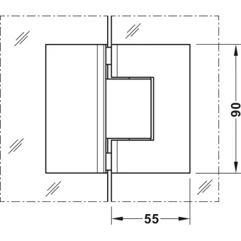 shower door hinge, for glass-glass connections, 135°, glass front