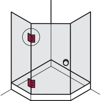 shower door hinge, for glass-glass connections, 135°, glass front