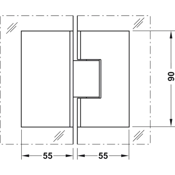 shower door hinge, for glass-glass connections, 180° glass front