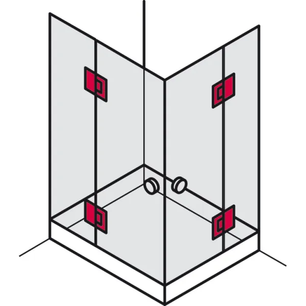 shower door hinge, for glass-glass connections, 180° glass front