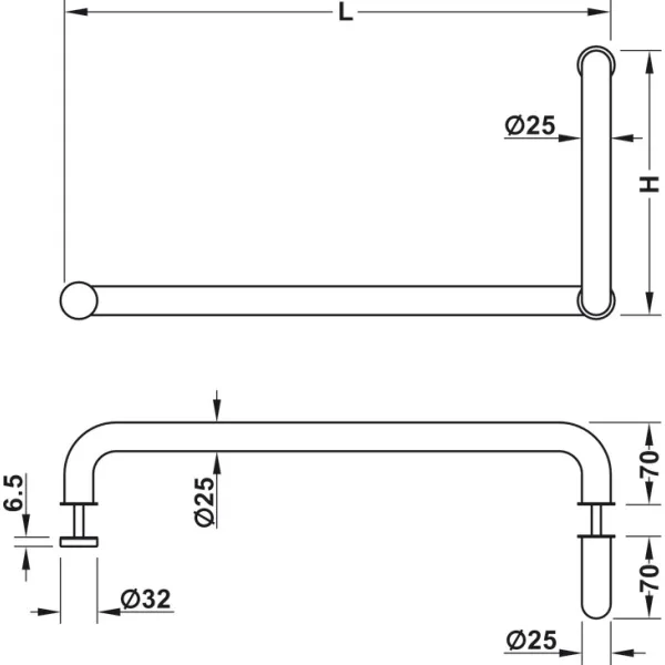 Shower door handle with towel rail, Round