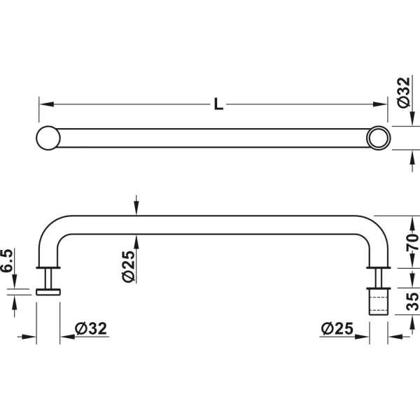 Rankena dušo durims apvali Ø32mm, L575mm, juoda